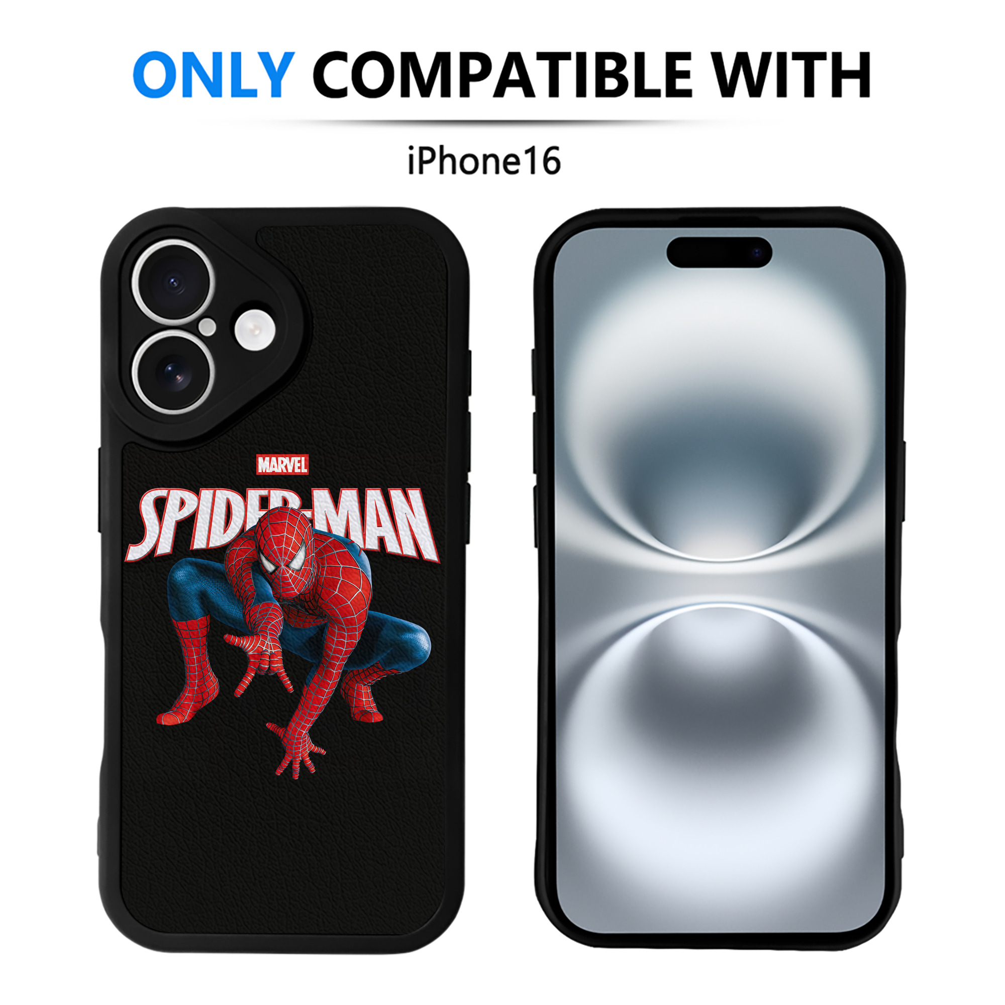 （画像用） Spider Man スパイダーマン 【iPhone 16シリーズ対応】シリコンスマホケース（レザー調） 材質：シリコン